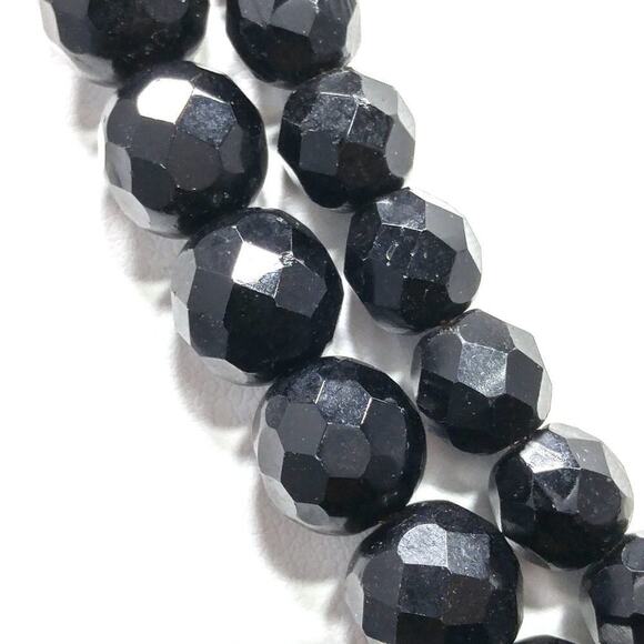 Vintage Black Crystal Beaded Necklace, Strung on Chain, Two Strands, 17 Inches - Picture 4 of 9